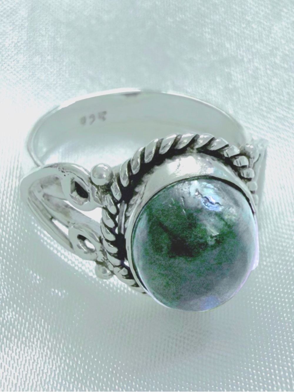 Sterling Silver Labradorite Ring Oval Green Blue Flash Artisan Statement Sz 7